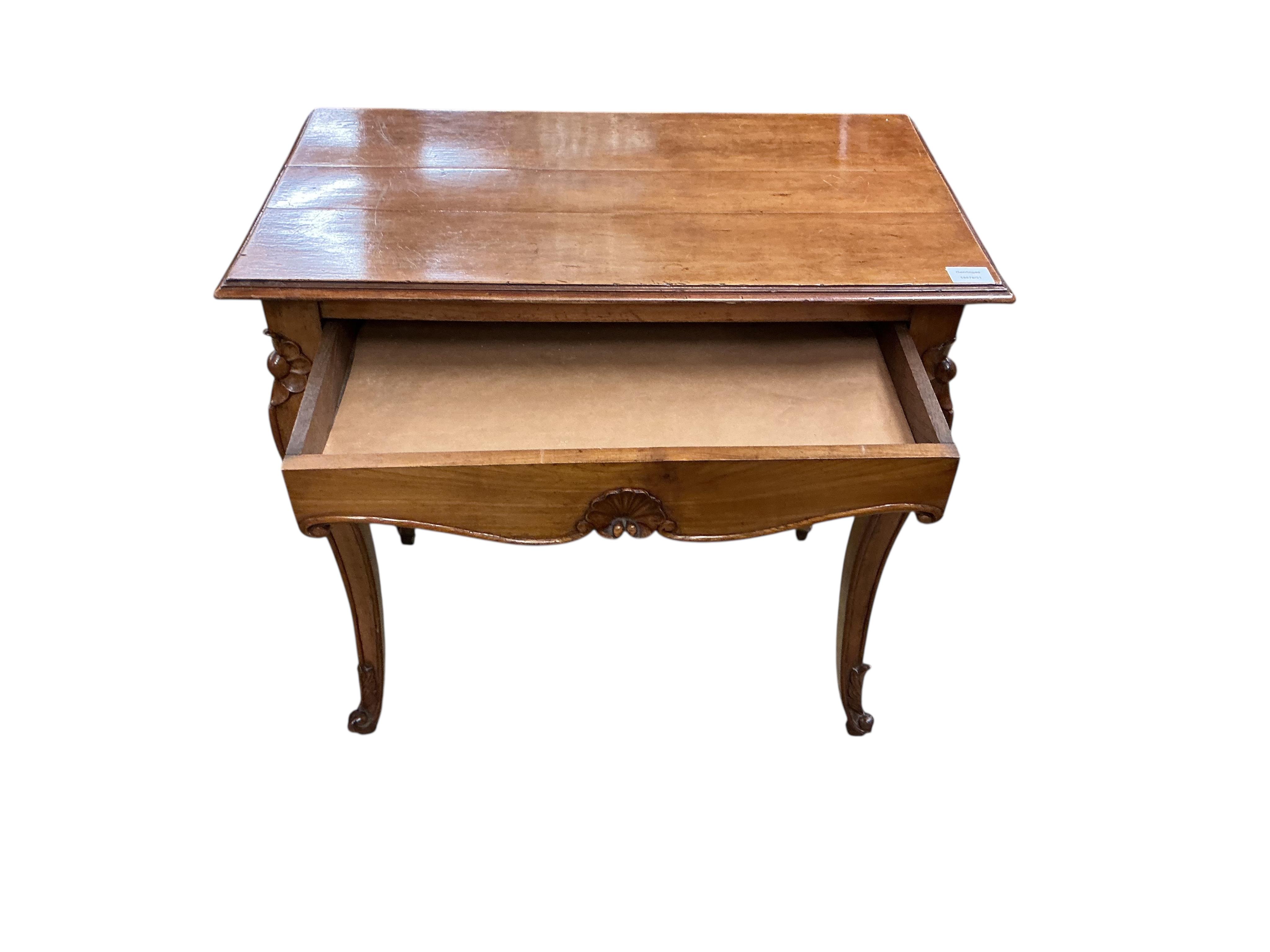A 19th century Continental rectangular mahogany side table, fitted one long drawer, width 76cm, depth 43cm, height 72cm